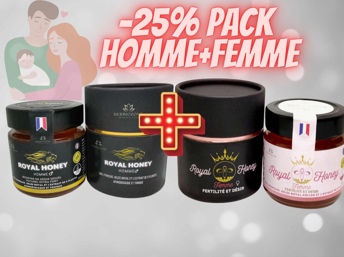 ''PACK MIEL ROYAL HOMME + FEMME Sans emballage noir